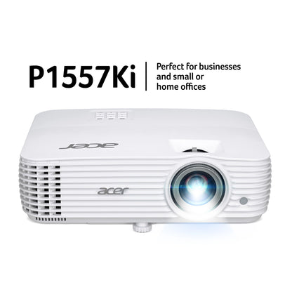 Acer Essential P1557Ki DLP 1080p 4500 Lm 10000 1 EMEA 2.9 EURO UK Power EMEA, 4500 ANSI lumens, DLP, 1080p (1920x1080), 10000:1, 4:3, 0 - 2540 mm (0 - 100")