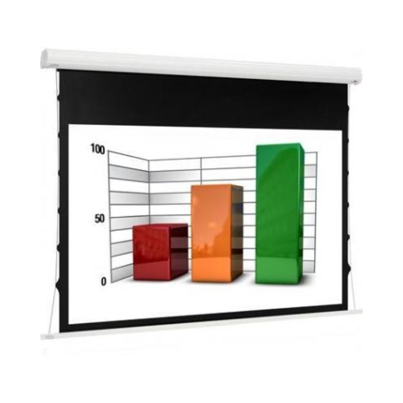 Euroscreen MDTIN2017-W Electric Tab Tensioned, 190cm x 107cm Viewing Area, 86&quot; Diagonal, 16:9, White - Black Borders, Diplomat Tab Tension